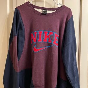 Vintage Nike Men's Crewneck Sweater - Burgundy and Navy XL